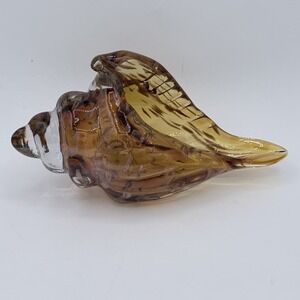 Hand‎ Blown Amber Art Glass Conch Shell Sculpture Figurine Nautical Decor 9"x5"